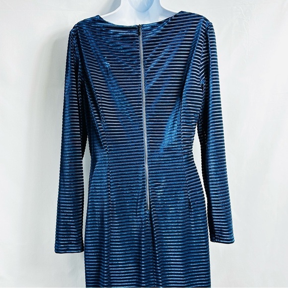 NWT Adrianna Papell Women’s Sz 10 Blue Sheer Shimmer Velvety Long Sleeve Dress - Picture 4 of 8